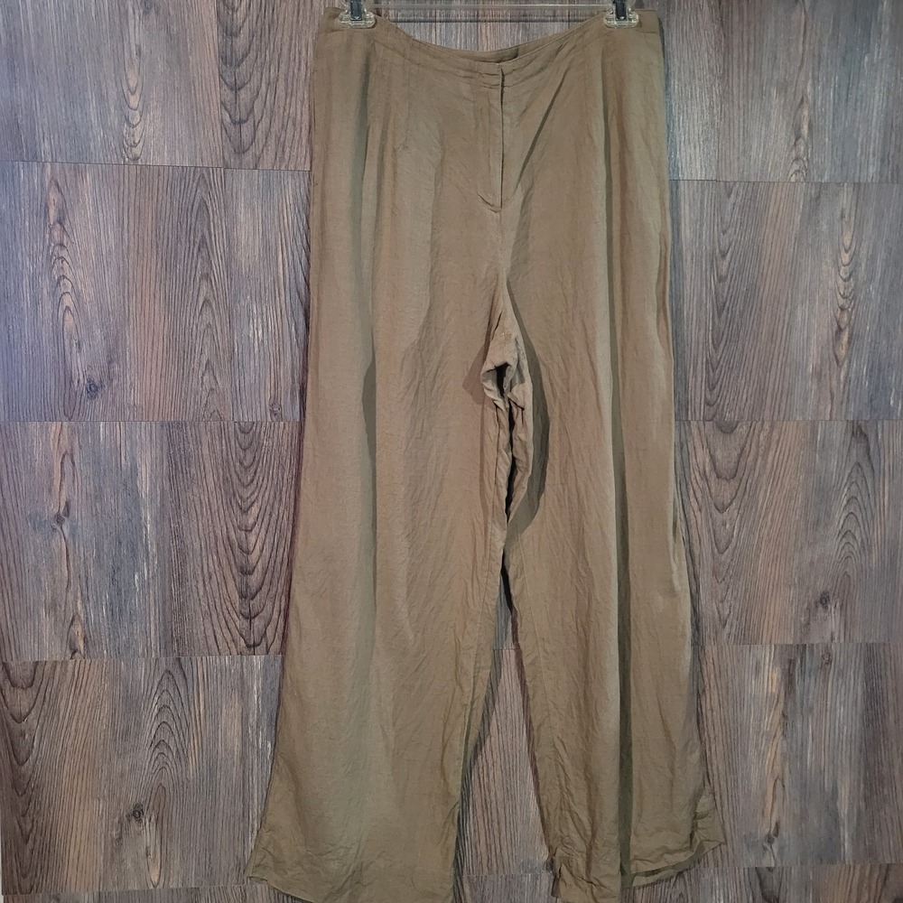 J Jill 100% Linen Wide Leg Trousers Sz 14 x 30 Light Brown Beach Lagenlook READ